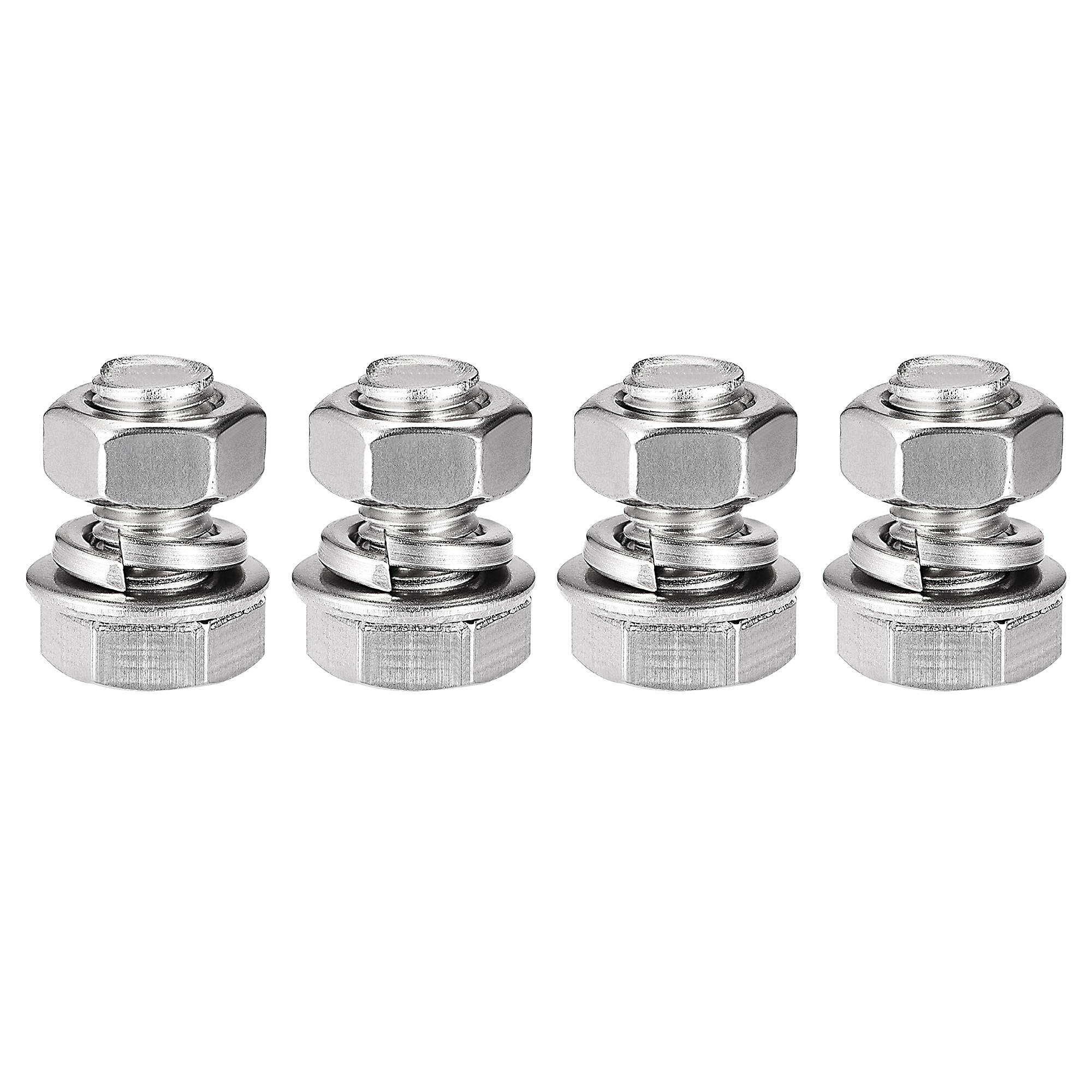 sourcing map M8 x 16mm Hex Head Screws Bolts, Nuts, Flat & Lock Washers Kits, 304 Stainless Steel Fully Thread Hexagon Bolts 4 Sets โ image 1