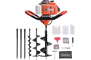 72cc Auger Post Hole Digger - wuyule 3KW 2 Stroke Gas Powered Post Hole Digger for Drill, Earthquake Auger Kit with 3 Extension Rods 3 Auger Bits(4" & 8" & 12")