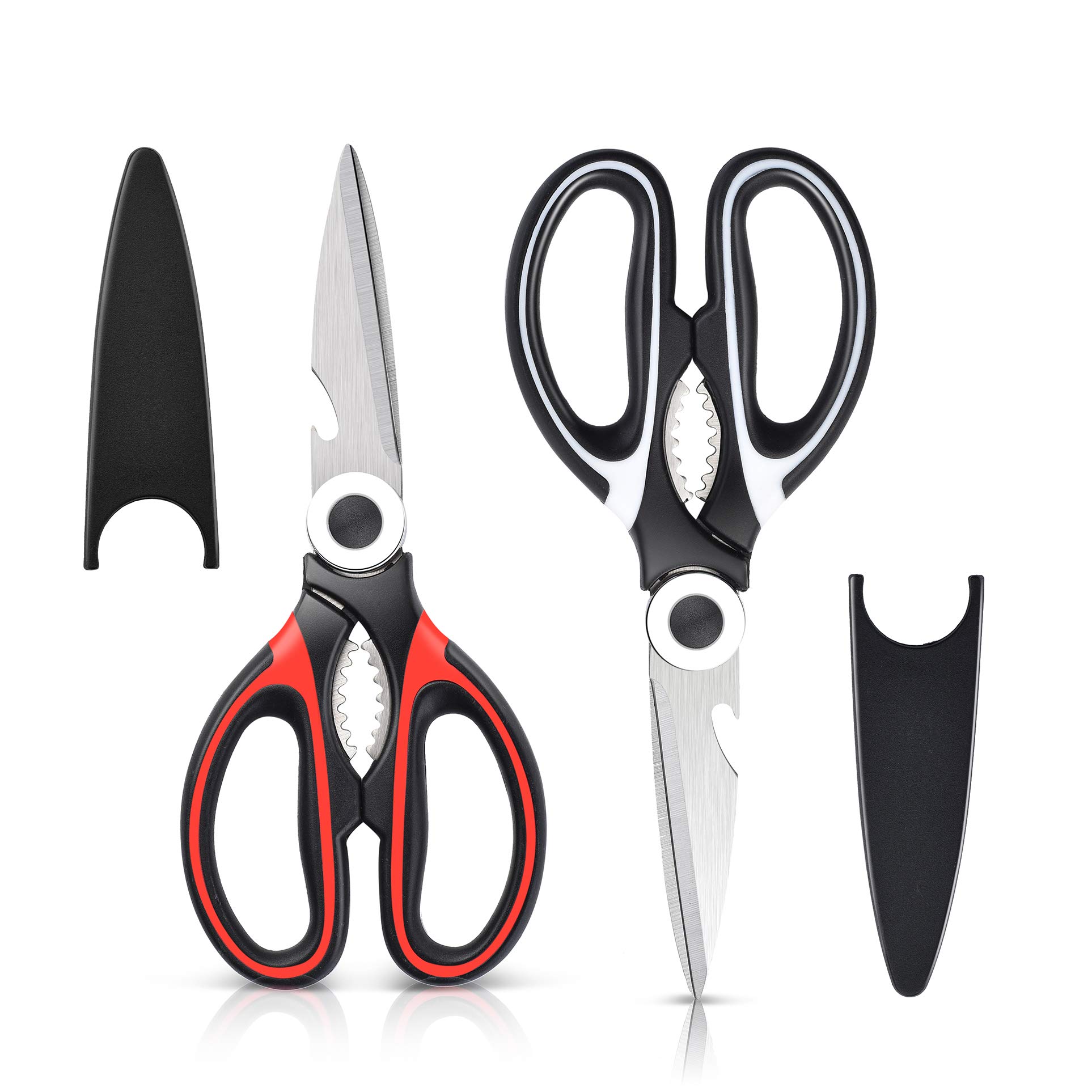 Multi-function Kitchen Scissors (Pack of 2), Stainless Steel, with Protective Case for Blade, Used for Cutting Chicken, Fish, Meat, Vegetables, Herbs