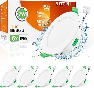 ALUSSO 7W IP65 LED Downlights 3CCT Dimmable Slim 85mm 6 Pack White
