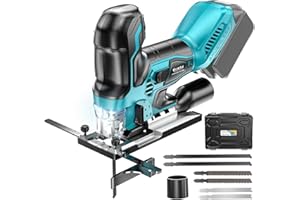 Ecarke Cordless&Brushless Jig Saw Compatible With Makita 18V Battery, 3800RPM, 7 Speeds Dial Control, Free-Tool ±45° Bevel Cuts, 4 Orbital Action, Dust Blows and 6 Blades For Cutting (Exclude Battery)