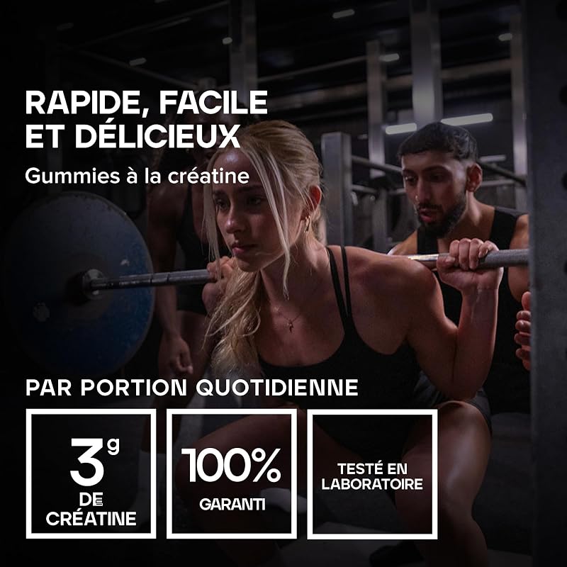 Bulk Gummies de Créatine 1 000 mg par Gummy, Framboise Bleue, 60 Gummies, Créatine pour la Performance Sportive, Force et Puissance, Format Pratique, Faciles à Consommer