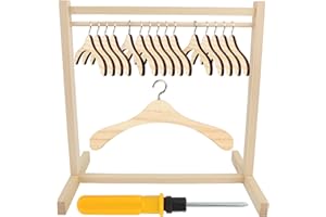 FLAHARD 17 Pcs Wood Doll Garment Rack with Wooden Clothes Hanger Mini Wooden Girl Doll Clothes Hanger Organizer Storage Shelf for 18 Inch Girl Doll Clothes Baby Dollhouse