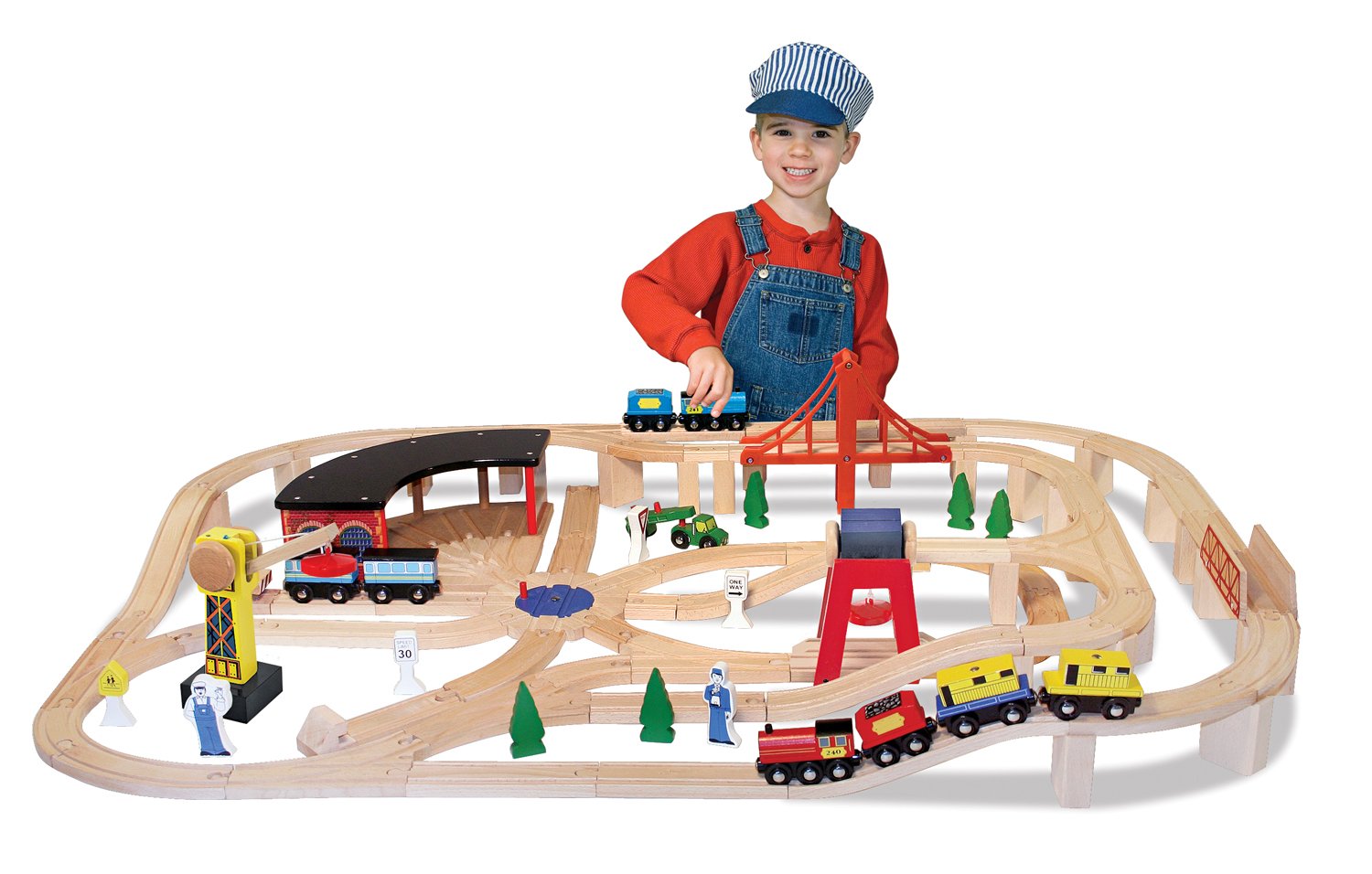 Melissa Doug Deluxe Wooden Railway Set (130+ pcs)