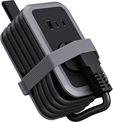 PD20W Multiprise de voyage, 4 en 1, avec USB et type C, 3680 W 16 A, adaptateur de prise, multiprise avec câble de données pour tablettes iPad iPhone, gris