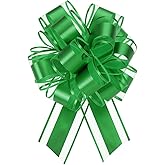 MECCANIXITY 6pcs 8 Inch Large Big Pull Bow Metallic Organza Gift Wrapping Bows Ribbon for Wedding Car Baskets Presents Christmas Bow, Green