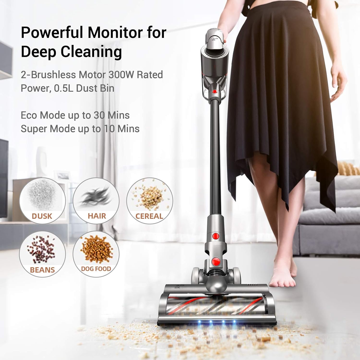PUPPYOO T11 Handheld Cordless Vacuum Cleaner, Lightweight Compact Portable, 300W Brushless Motor, 2-Speed Cleaning Mode High Effiency and Ultra-Quiet, Multiple Filtering Deep Cleaning -