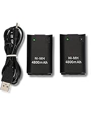 Xbox 360 Batteria, OSAN 2 Pz 4800mAh Batteria Ricaricabile + Cavo USB per Xbox 360 Telecomando Nero
