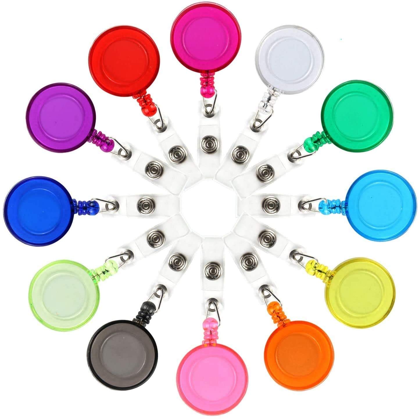 JANYUN 100 Pcs Badge Reels Retractable Badges Holder for ID Card Keychain Whistles Lanyards for School Office (Assorted Color)