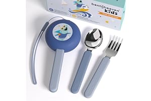 Bentoheaven Kids Travel Utensils with Case, Food-Grade Stainless Steel & BPA-Free Plastic, Travel Kid Cutlery Set, Dishwasher Safe Fork, Spoon & Case, Reusable Flatware, Silverware for Kids (Shark)