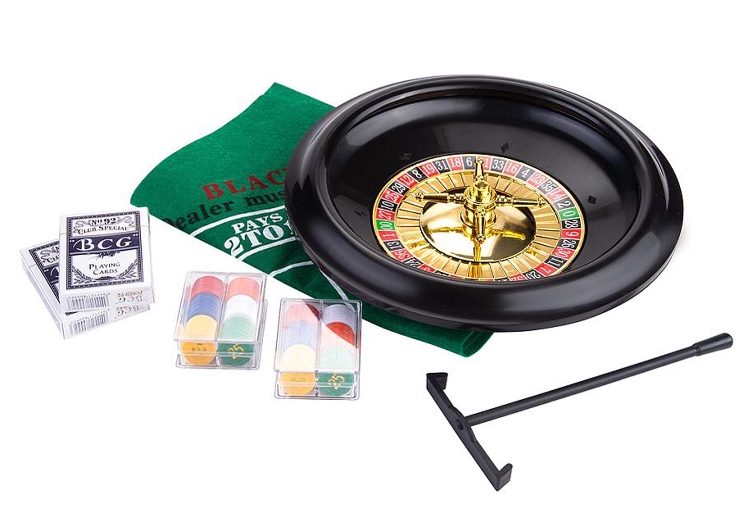 Engelhart - 320403 - American Roulette & Blackjack Set – Double-sided Mat – Chips, Cards & Dealer Rake Included – Roulette 30 cm, Mat 60x45 cm