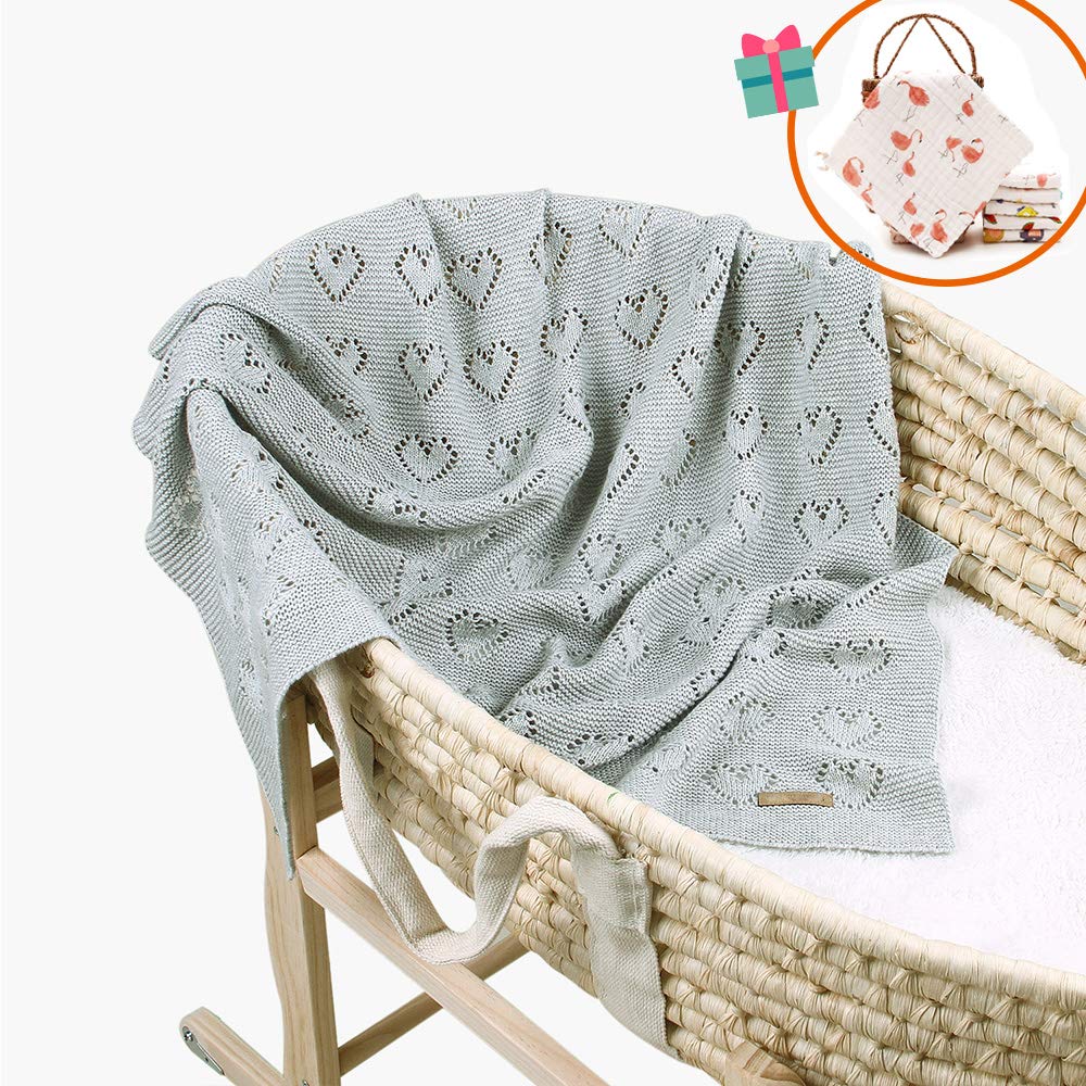Strickdecke Baumwolle Babydecke Kuscheldecke, Odot Kinderwagen im Freien Kinderdecke Krabbeldecke Perfekt für Mädchen und Jungen Babys (Grau,100 x 80 cm)