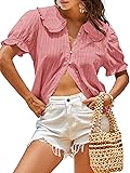 Tankaneo Womens Puff Sleeve Shirts Peter Pan Collar