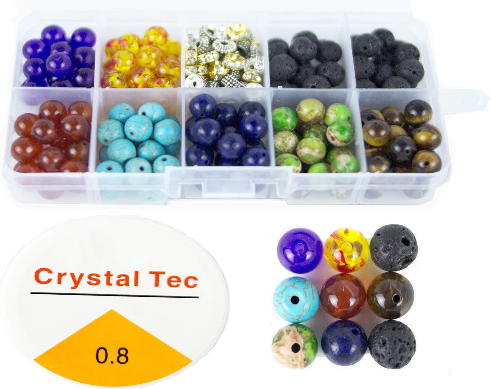 260 Pcs 8mm Colorful Seven Chakra Energy Beads(Includes 8 Different Chakra Beads and 4 Different Isolation Beads).for The Production of Bracelets and Necklaces.Send 11m Elastic Rope a roll.