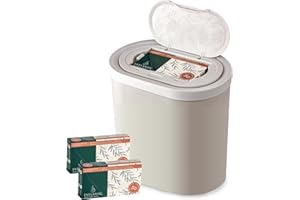 Evelaniq Women's Sanitary Napkin Receptacle (Bin + 150 Hygiene Bags) Feminine Pad & Tampon Restroom Disposal Receptacle Mini Trash Can Starter Pack, Light Grey for Home & Business Bathrooms.