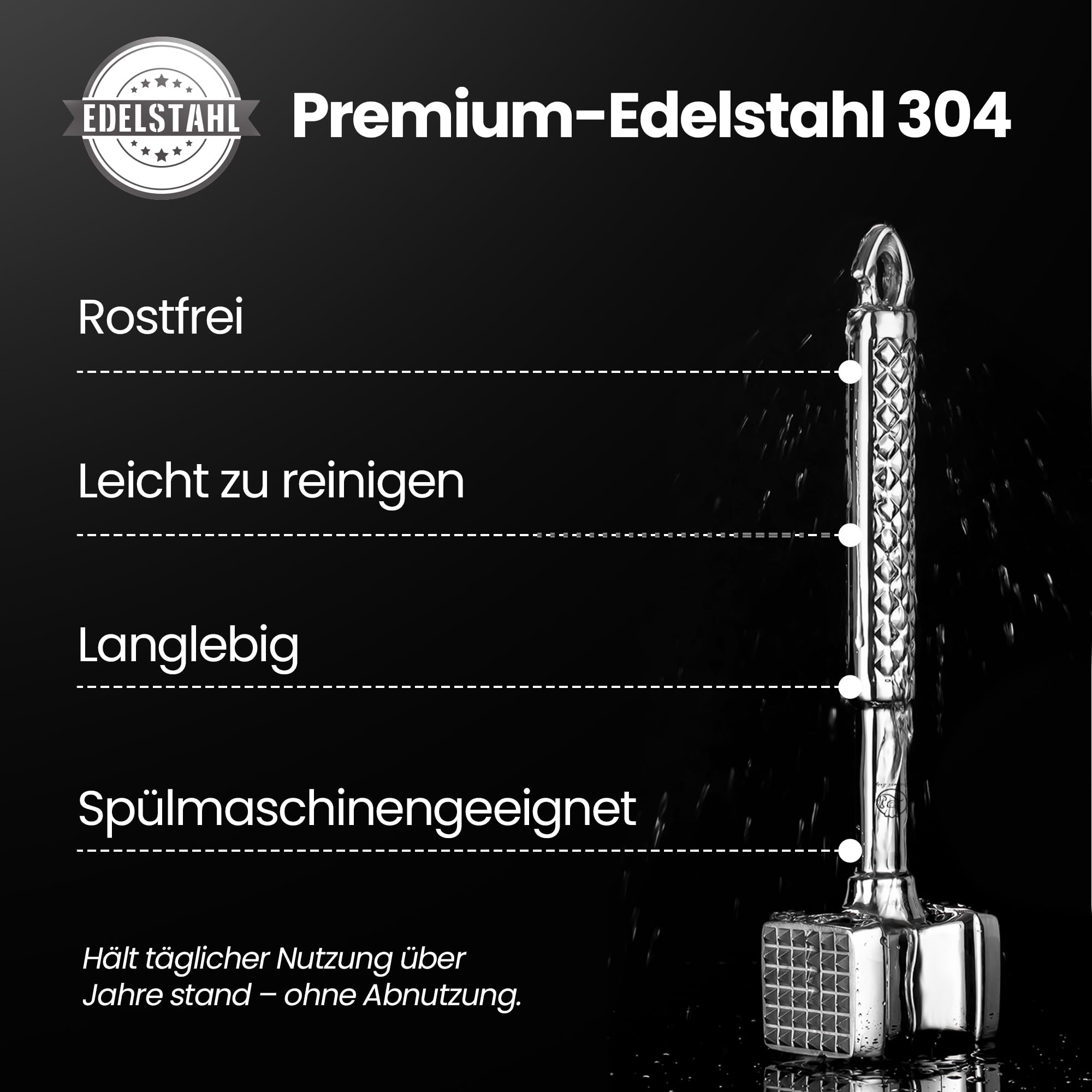 Fleischklopfer Edelstahl spülmaschinenfest - Original Design - Doppelseitiger Schnitzelklopfer ideal für Schnitzel, Koteletts, Steaks - Fleischhammer mit lebenslanger Garantie 2