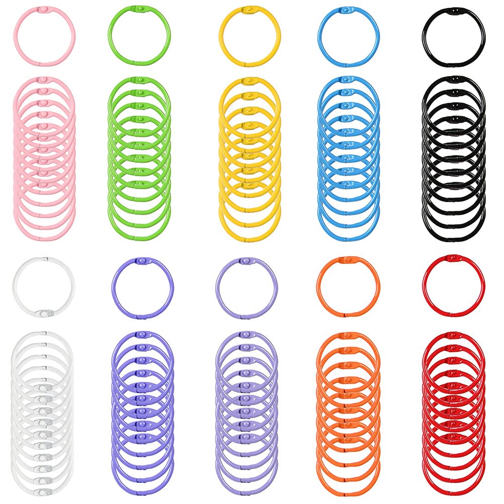 YANSHON 100 Pack Metal Book Binding Rings 20mm Binding Rings for Binder, Binder, Keychain, (10 Different Colors)