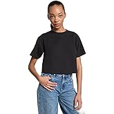 Michael Kors Womens Embossed Logo Oversized Cropped T-Shirt