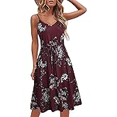 Sundresses for Women Summer Sleeveless V Neck Spaghetti Strap A Line Wedding Guest Petite Dresses with Pockets D826