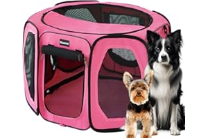 Nasonet Dog Playpen Cat Dog Crate Portable Pet Exercise Cage Kennel House Puppy Playpen Animal Playpen Indoor Outdoor, Water Resistant Kennel Tent with Traveling Bag (Pink, Small)