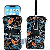 Tainada Men Women Phone Neoprene Shockproof Zipper Sleeve Case Bag Pouch with Carabiner, Neck Lanyard, Belt Loop Holster for iPhone 17/16 Pro Max, 16 Plus, 16e, Samsung S25+ (Birds Floral Navy Blue)