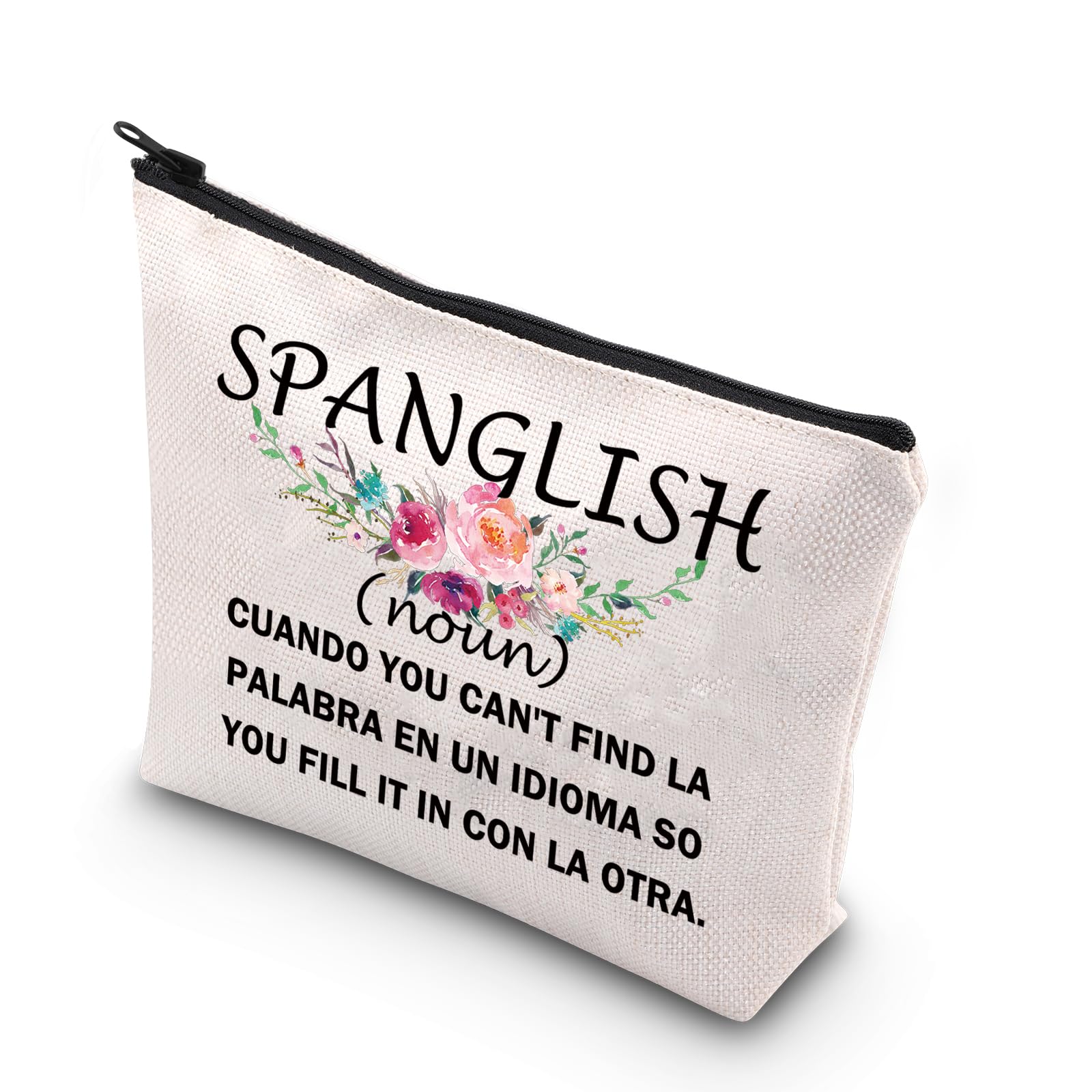 PLITI Spanish Gift Spanglish Definition Makeup Bag Spanish Teacher Appreciation Gift Bilingual Teacher Gift (Spanglish nounU)