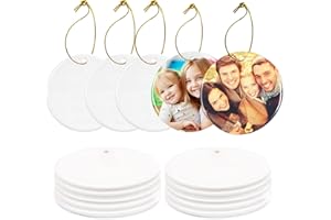 HSLGOVE Sublimation Ornament Blanks, 10PCS Round Ceramic Ornament Sublimation Blanks with String for Heat Press Printing Personalized Christmas Tree Ornament Crafts Gift