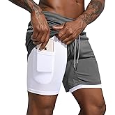 Leidowei Men's 2 in 1 Workout Running Shorts Lightweight Training Yoga Gym 7" Short with Zipper Pockets