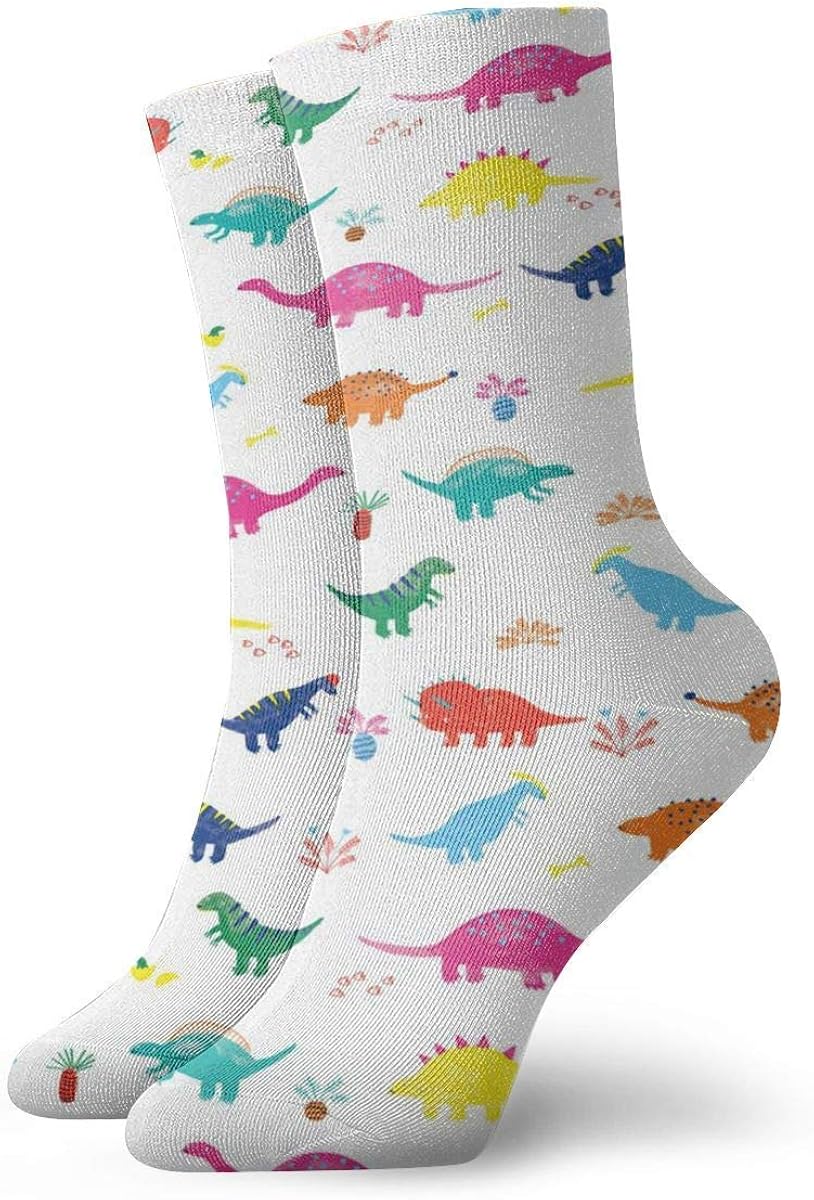 Cartoon Dinosaur Art Mens Printed Funny Novelty Casual Crew Dress Socks For Womens/Unisex 19.7