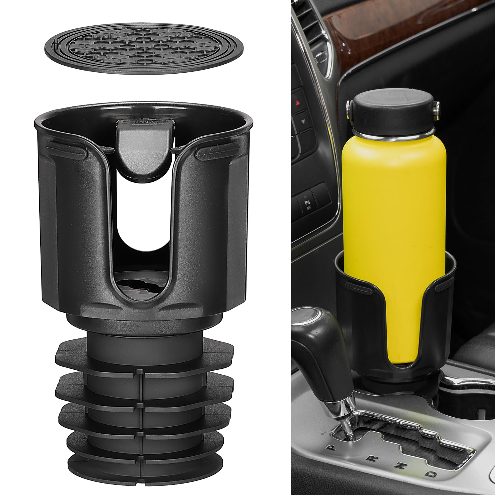 Universal Adjustable Cup Holder Expander – Fits Large Bottles & Mugs (Black)