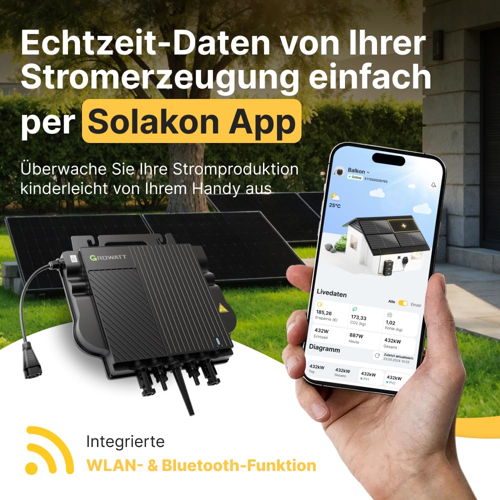 Solakon® 1000W Balkonkraftwerk - Balkonkraftwerk 800W komplett Steckdose - neuester 800 Watt Wechselrichter - Solaranlage Komplettset - 500W bifaziale Solarmodule inkl. Zubehör - 3m Kabel 2
