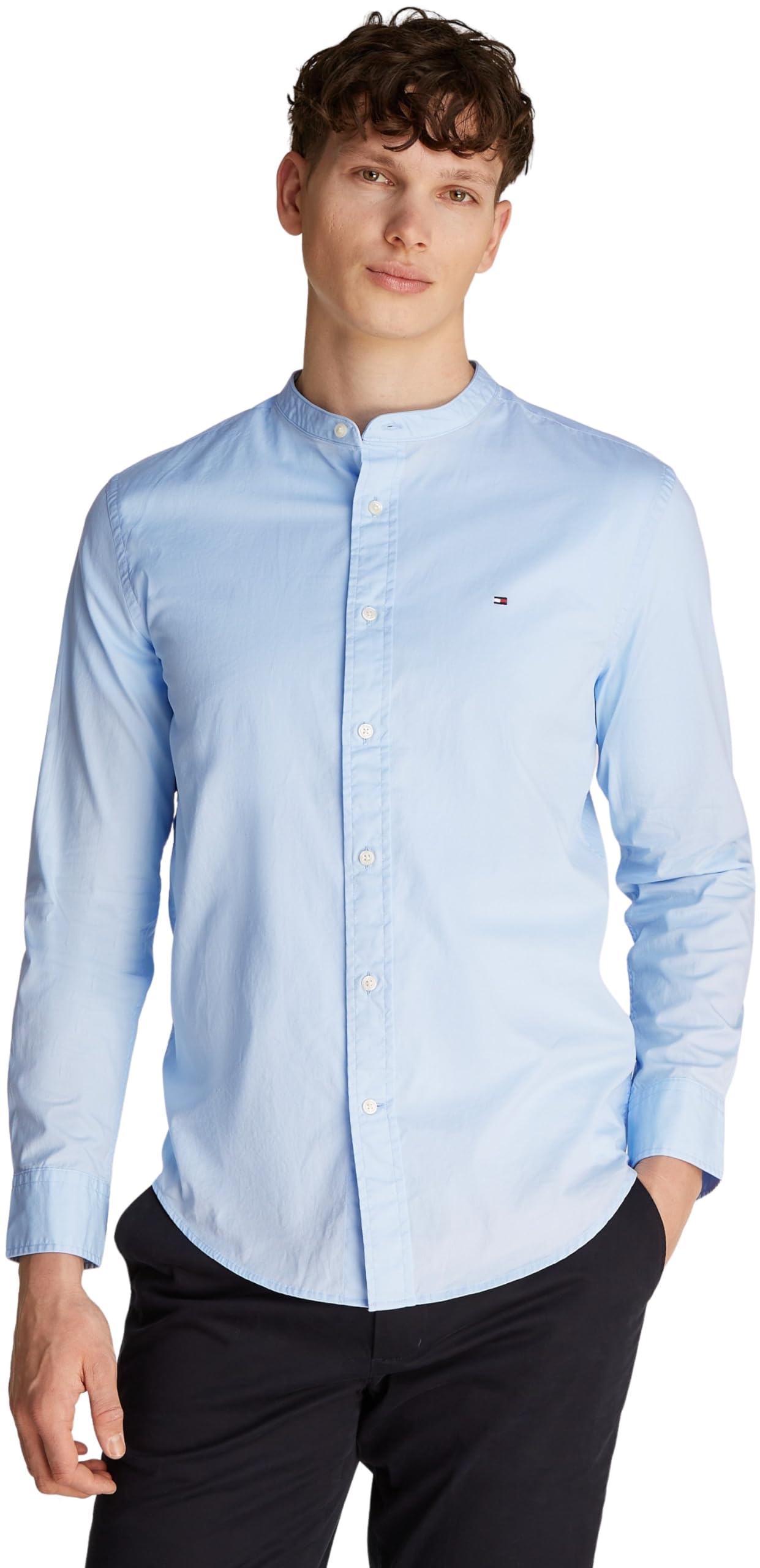 Tommy Hilfiger Herren Hemd Flex Poplin Solid Mao Regular Fit, Blau (Sweet Blue), L