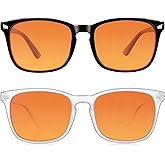 Vbewo 2 Packs Professional Sleep Glasses with 98.7% Blue Light Blocking Dual AR Coatings Amber Lens, Computer Gaming Glasses for Men Women, Anti Fatigue & Eye Strain