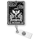 The Reader Badge Reel 2 Inches Bookish Book Lover Dragon Romantasy Fantasy ID Badge Holder with Retractable Alligator Clip/Belt Clip Acrylic Material Badge Buddy ID Name Badge Clip Accessories