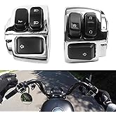 BHB Motorcycle 1" Handlebar Switches Control and Wiring Harness Compatible with Harley Softail 1996-2012 Dyna Sportster V-Rod (Silver)
