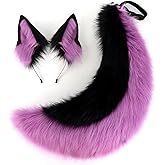Faux Fur Wolf Ears Headband & Furry Tail Set Realistic Wolf Costume Accessories for Halloween, Cosplay,Parties