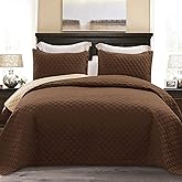 Exclusivo Mezcla Reversible Full Queen Quilt Bedding Set with Pillow Shams, Lightweight Quilts Queen Size, Soft Bedspreads Bed Coverlets for All Seasons - (Chocolate Brown, 90"x96")