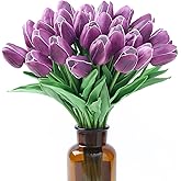 SITUMEIZI 15pcs Purple Tulips Fake Artificial Flowers Real Touch 14" PU Flower for Home Decor Spring Easter Wedding Bouquet Decorations Floral Arrangements#