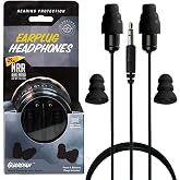 Plugfones Guardian Earplug Headphones, OSHA Compliant Work Earbuds, Black | 29dB NRR Foam &amp; 27dB Silicone Plugs, Ear Plug Headphones for Work, Construction &amp; Helmet Use, PPE Safety Earbuds, 4Ft Cord