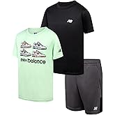 New Balance Boys Active Shorts Set - 3 Piece Short Sleeve T-Shirt and Athletic Performance Shorts Outfit for Boys