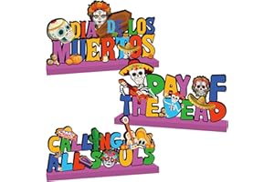 CHYAGCLT Day of the Dead Decorations Wooden Table Centerpieces Dia De Los Muertos Party Supplies Sugar Skull Themed Calling All Souls Wooden Table Signs for Mexican Dia De Los Muertos Party