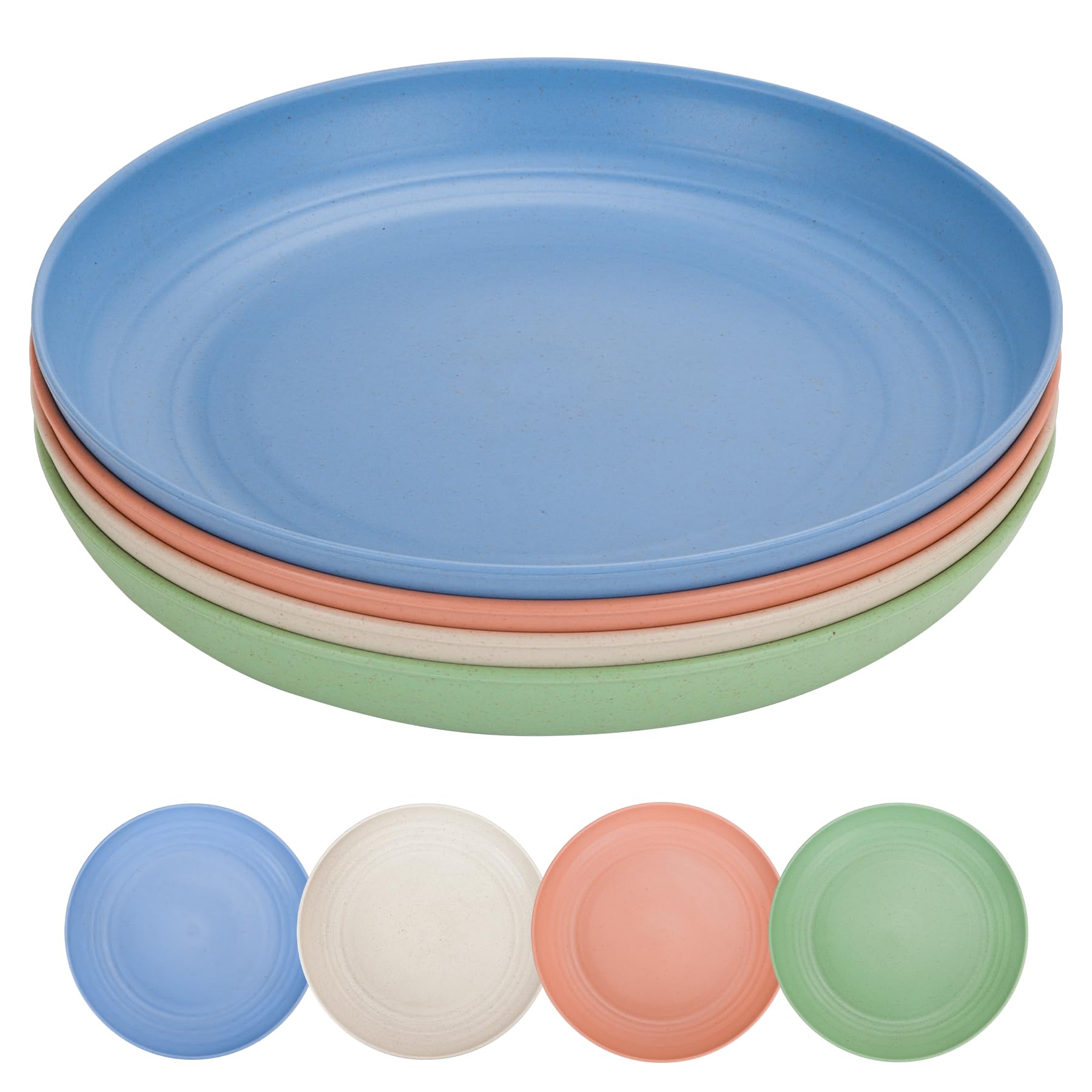 CSYY 10 Inch Large Camping Plates Set, 4pcs Plastic Dinner Plates for Salad, Pasta, Party, Home, Microwave and Dishwasher Safe