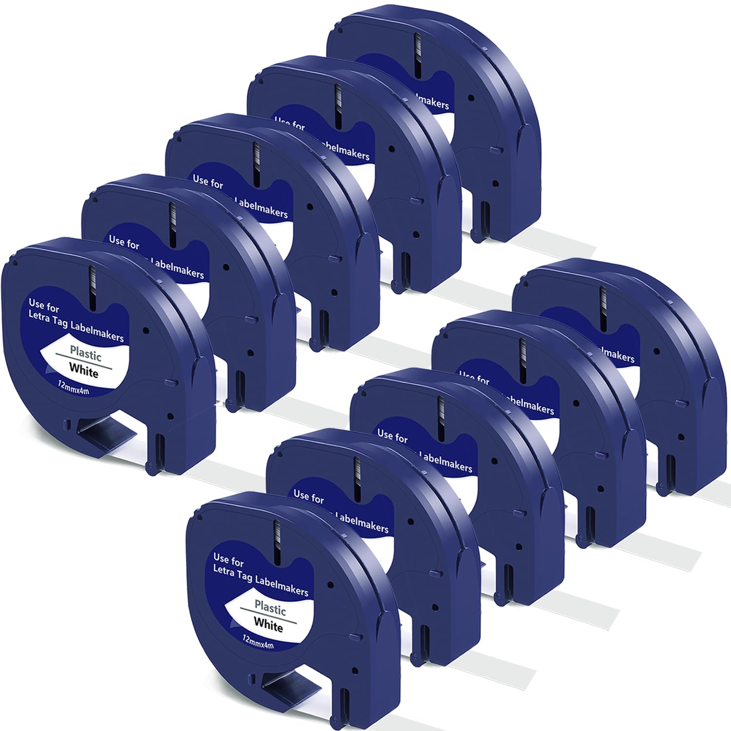 10-Pack Replacement for Dymo LetraTag Labels Plastic White Tape 91201 Compatible for Dymo Label Maker LT-100H LT-100T LT-110T QX50 XR XM 2000 Plus, 12mm x 4m
