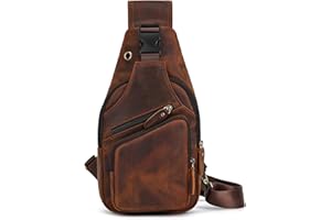 SAIION Men Leather Chest Bag Sling Bag Shoulder Bag Leather Crossbody Bag for Men