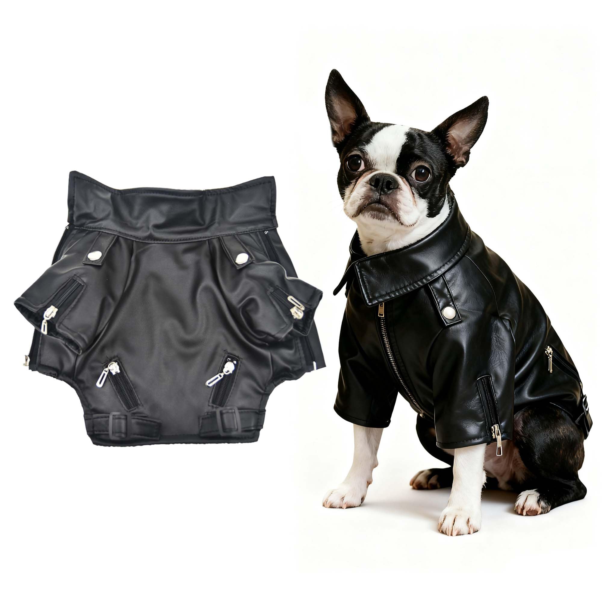 FLAdorepet Cool Dog Leather Jacket Coat Winter Warm Dog Pet Clothes For Small Dog (S, Black)
