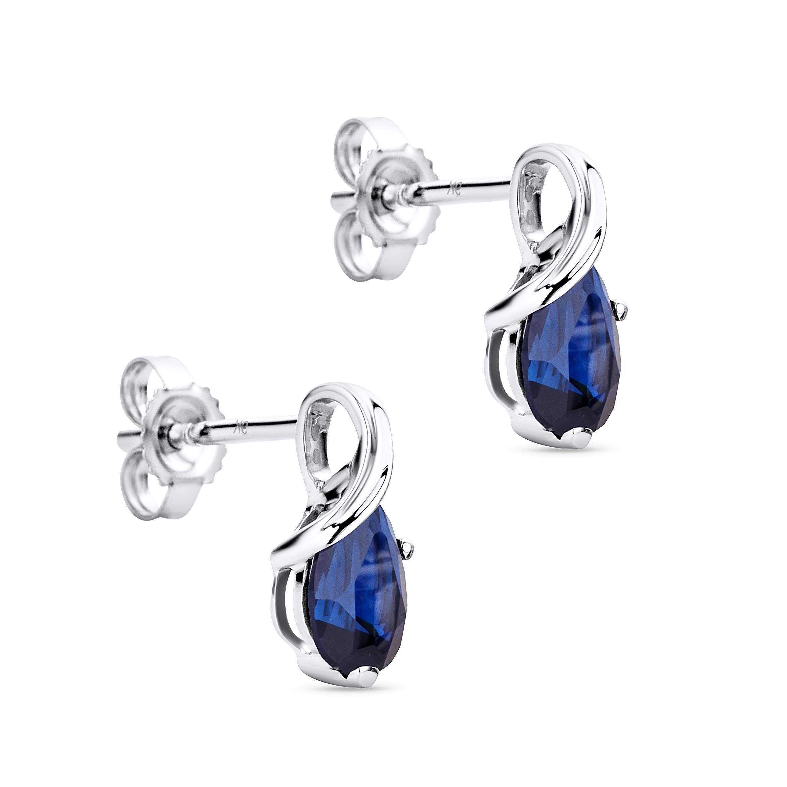 Orovi Pear-Shaped White Gold Earrings for Women with Sapphires in 9 Carat Gold, Hypoallergenic Earrings - Handmade, including jewellery box