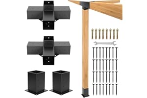 Aikosin Gazebo Brackets Kit,Pergola Brackets 2 Set 4x4(Actual: 3.5x3.5) 4-Way Right Angle Corner Bracket with Pergola Post Base,Patio Pergolas, Log Cabin Outdoor Pergola Hardware for 4x4 Lumber