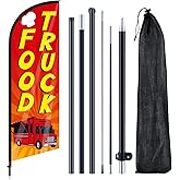 Remagr Food Truck Feather Flag 7 ft Advertising Swooper Flag Banner Signs with Pole and Ground Stake for Store Business Outside