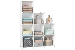 NEPROCK Closet Organizer,9 Cubby Storage Organizer,Book Shelf,Clothes Storage,Yarn Storage for Bedroom Organization(White)