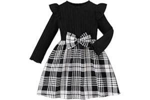 VARMILO Toddler Girls Dresses Long Sleeve A-Line Swing Christmas Dress with Belt,for Xmas,New Year Party,Family Gathering